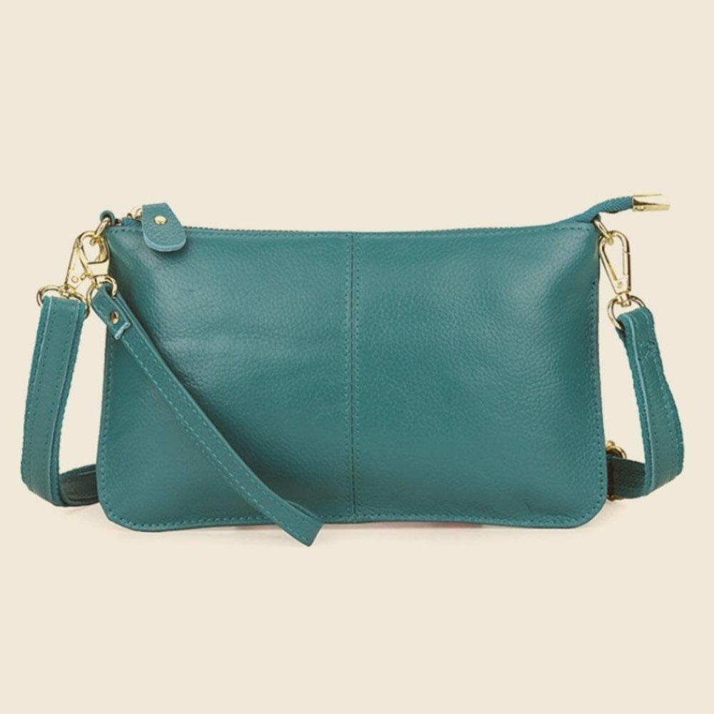 Dark Turquoise Leather Crossbody Wristlet Clutch Shoulder Bag Handbag Pu…